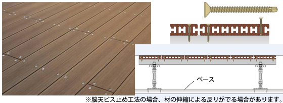 脳天ビス止め工法(本木材製デッキでの一般的工法)